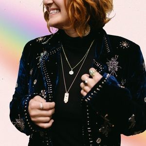 Velvet Beaded Blazer with Moon and Star Details